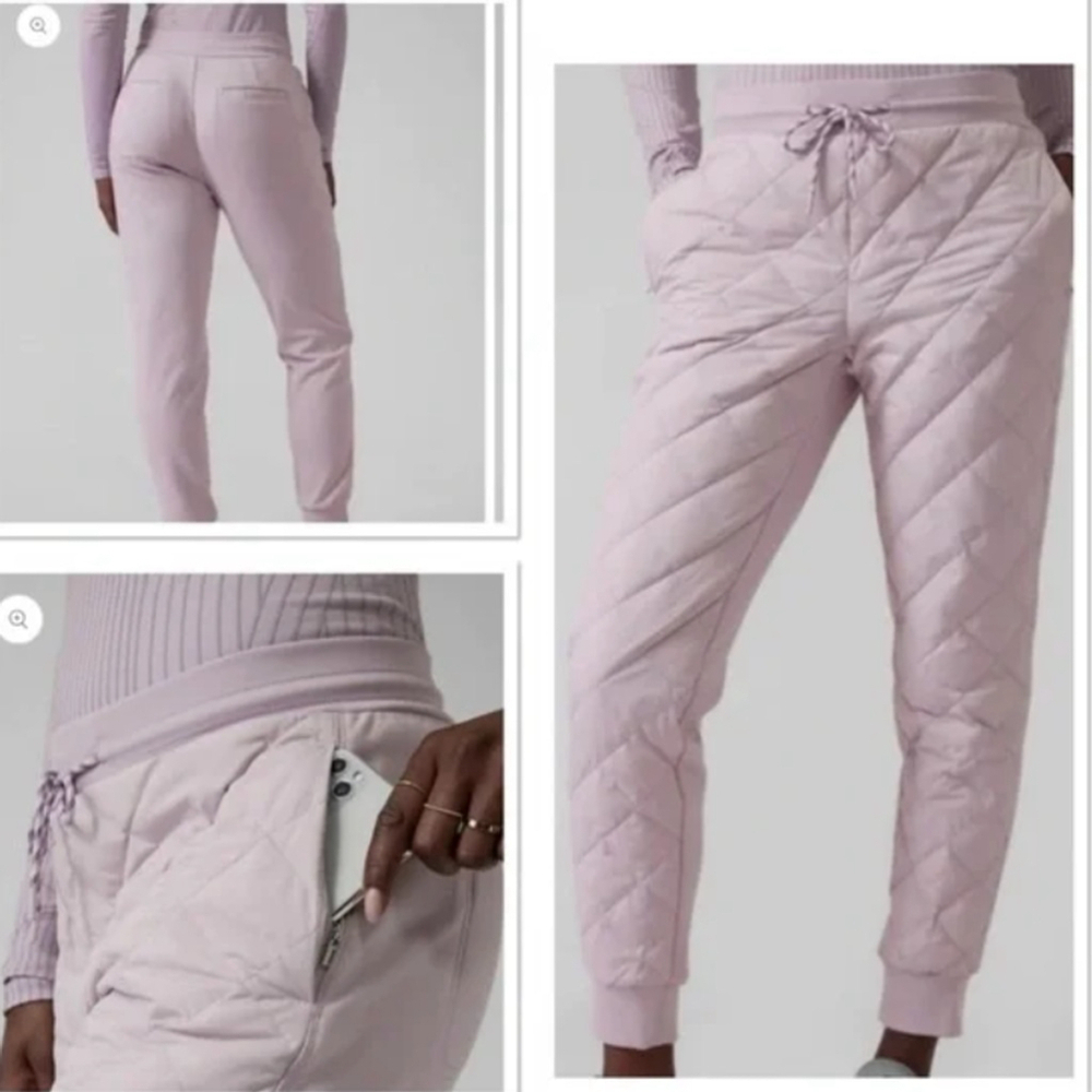 Athleta Womens Goose Down Quilted Pants Joggers Size‎ 14 Shasta Purple Apres Ski - Picture 14 of 15